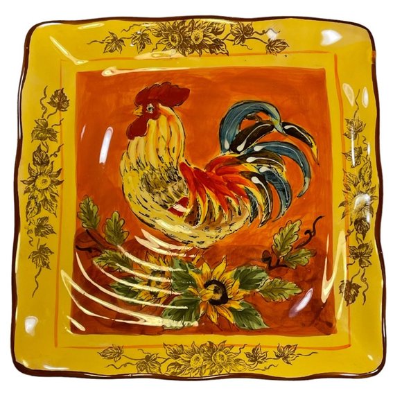 Orange Roster Dining Orange Rooster Hand Painted Floral Trim